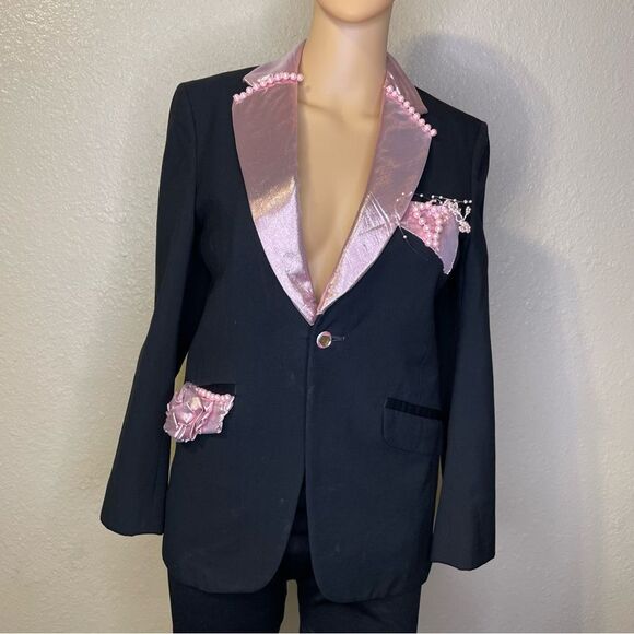 Lord West One Of A Kind Custom Blazer Black with Pink Embellishments Size Small - Picture 2 of 13